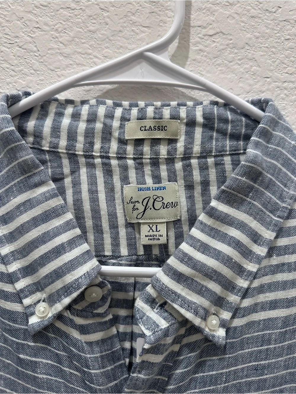 J. Crew Navy and White Striped Irish linen Short-Sleeve Button-Down‎ Shirt